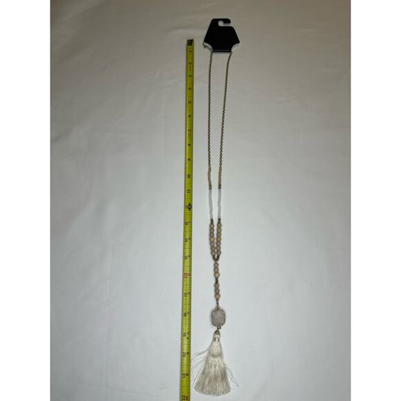 Long Beaded Tassel Necklace with Quartz Crystal Pendant - Picture 3 of 3